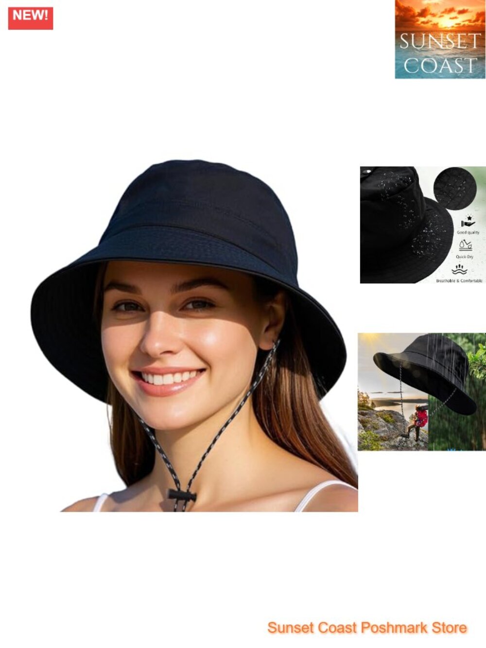 UV Protection Quick Dry Bucket Hat with Chin Strap - Hiking Sun Hat